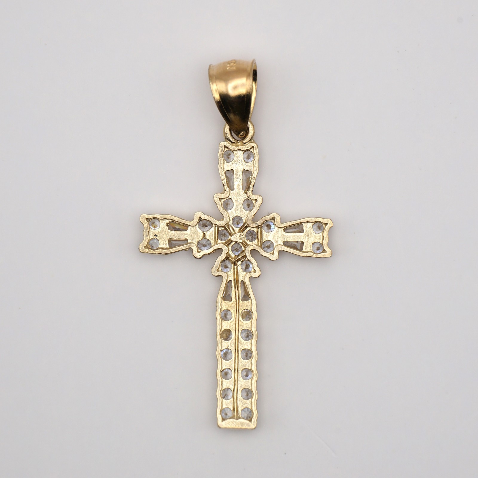 10k Yellow Gold Round Cubic Zirconia Cross Charm Pendant