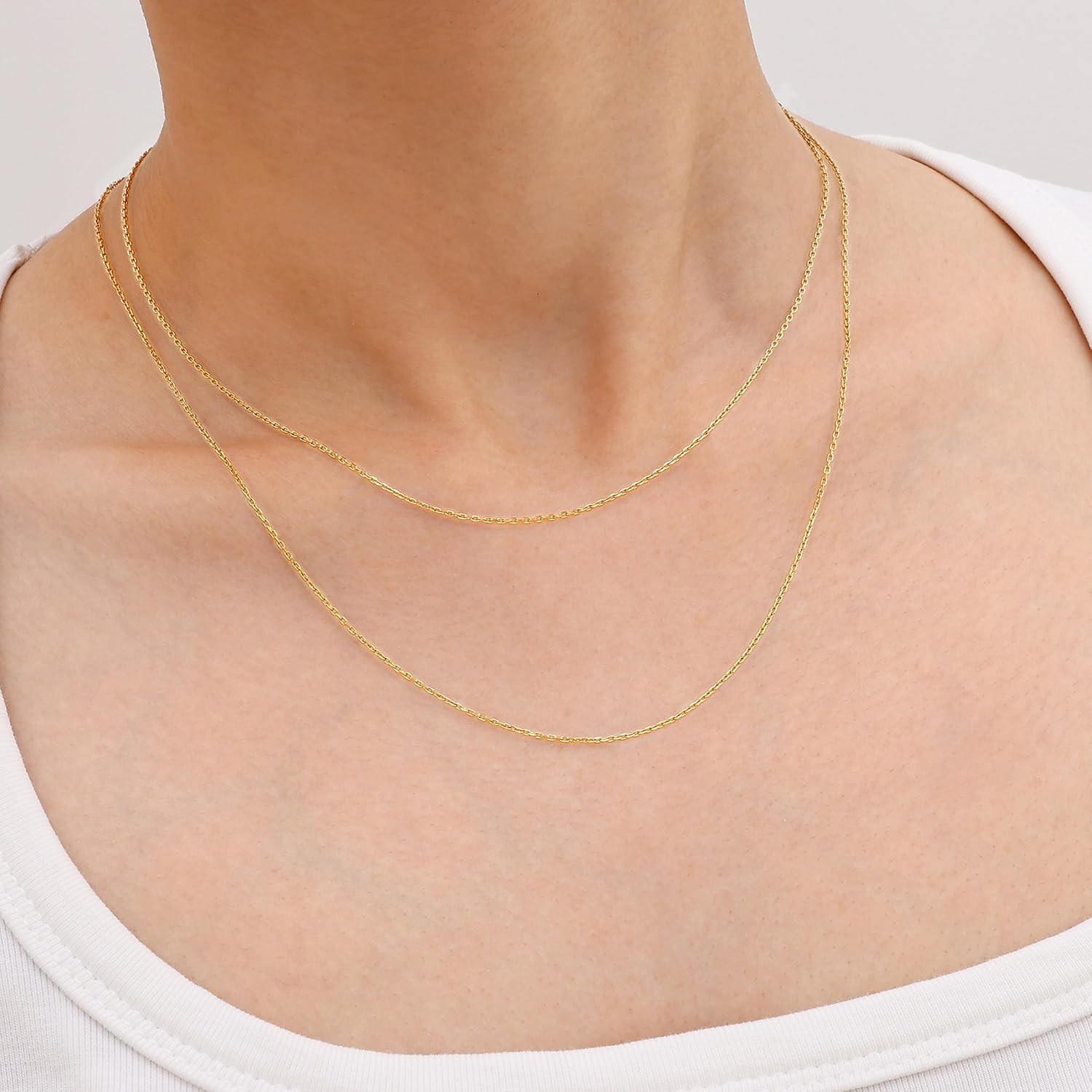 Chain Necklace for Women, 14K Gold Plated/Silver Tone Cable Chain for Women, 1.1