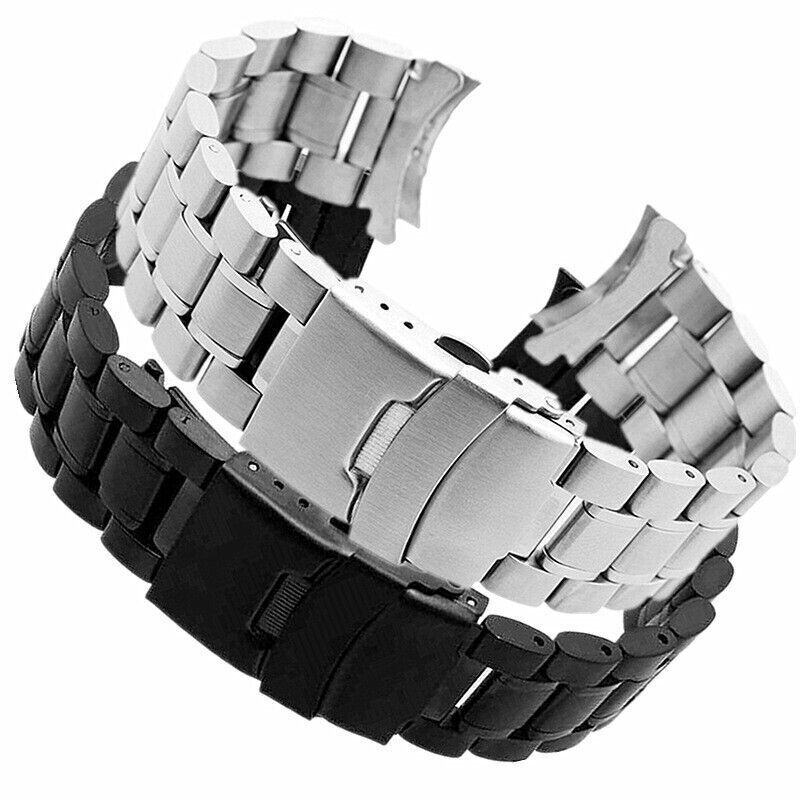 14 16 18 20 22 24 26mm Curved/Flat End Stainless Steel Strap Watch Band Bracelet