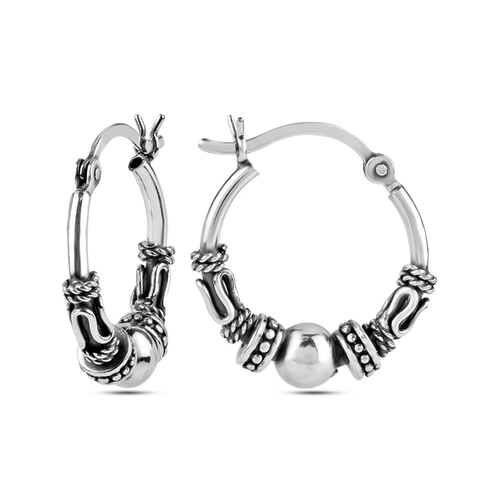 LeCalla Sterling Silver Antique Light-Weight Spiral Bali Women Teen Hoop Earring