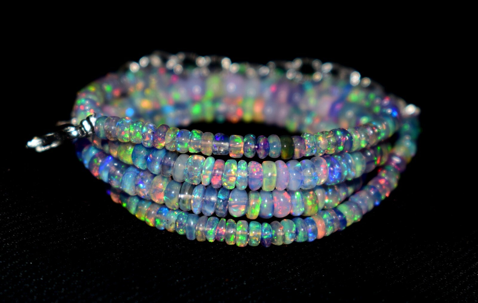 16″Natural Ethiopian Opal Wello Fire Opal Gemstone Bead Necklace 02