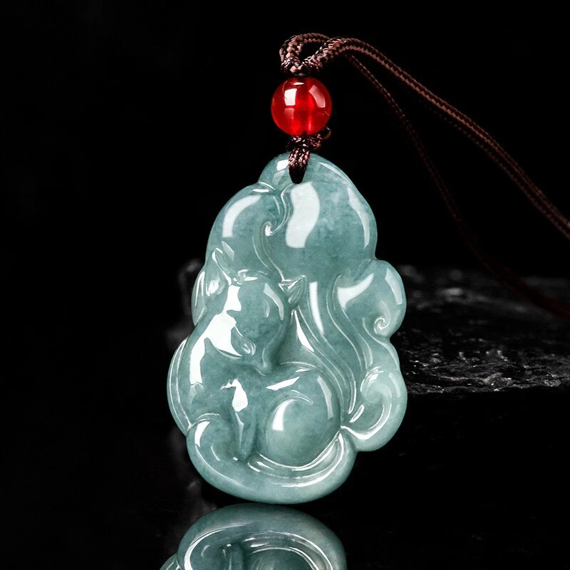 Real Grade A 100% Natural Green Jade Jadeite Women Men Lucky Fox Pendant
