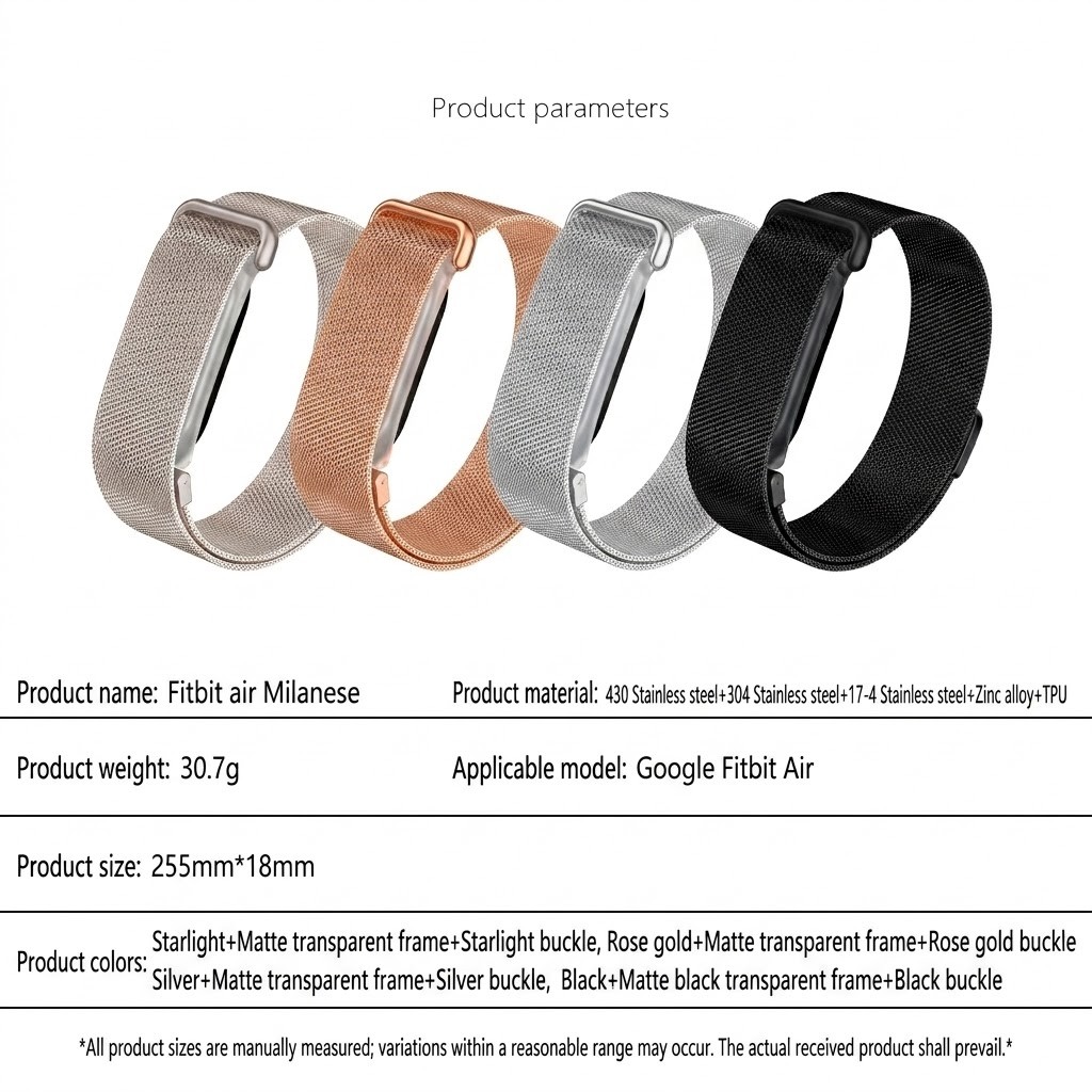 For Google Fitbit Air 2026 Stainless Steel Magnetic Band Adjustable Metal Strap