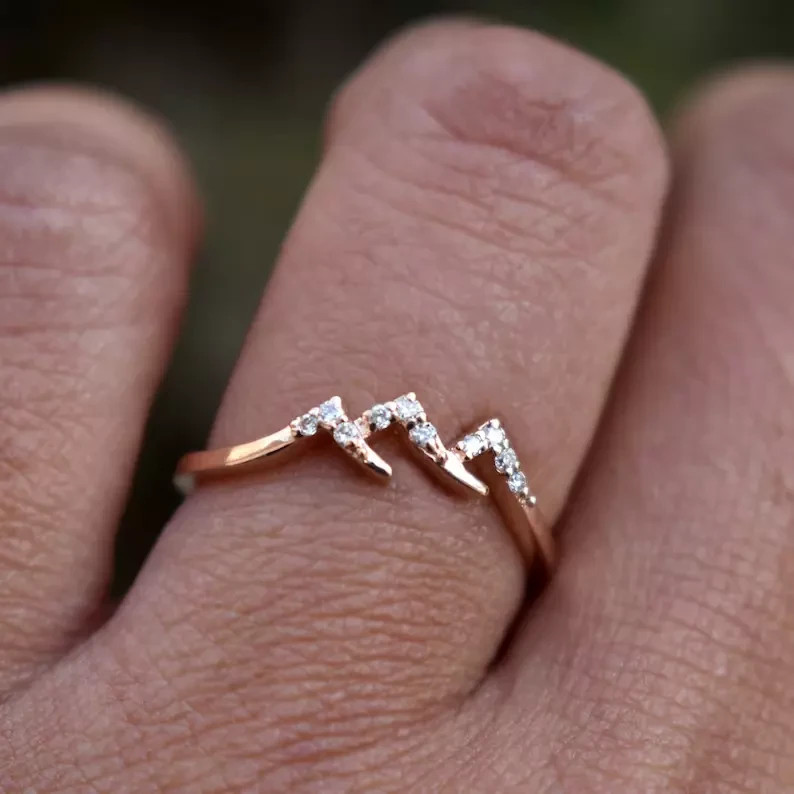 1.24 Ct Round Simulated 14k Yellow Gold Plated Mountain Shape Band Ring