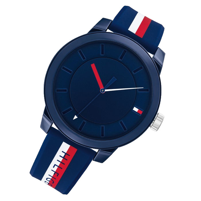 TOMMY HILFIGER DENIM 1791746 BLUE DIAL MULTICOLOR SILICONE STRAP 44MM MENS WATCH