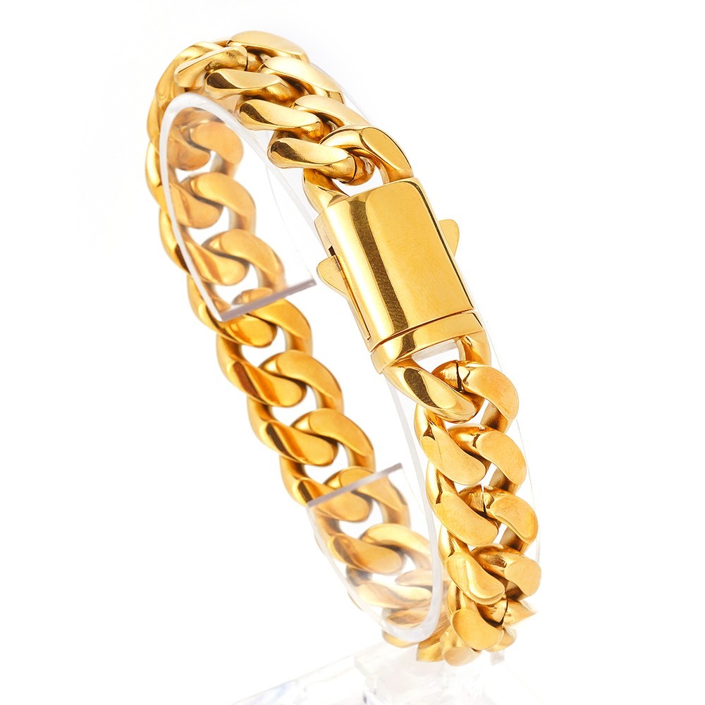 6-14mm Gold Stainless Steel Curb Cuban Link Chain Bracelet 7inch-11inch for Men