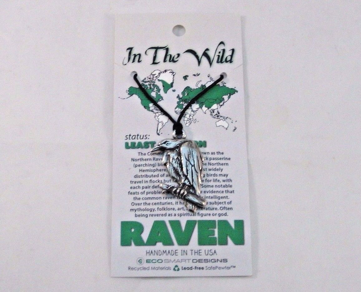 Raven Pendant Lead free Safe Pewter 1-1/2″ x 1″ Corded Made in USA Eco Smart