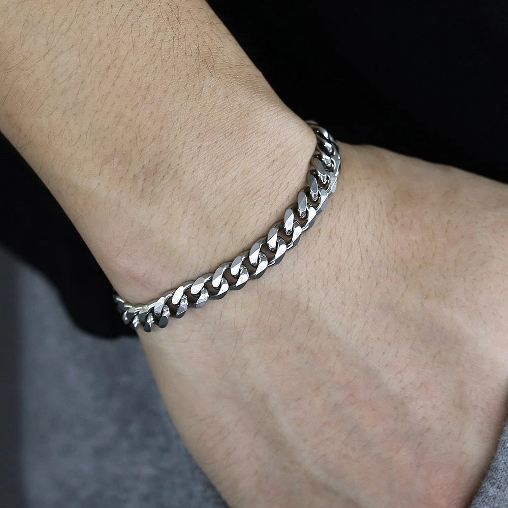 Men’s Chain 7mm Stainless Steel Bracelet Silver Curb Cuban