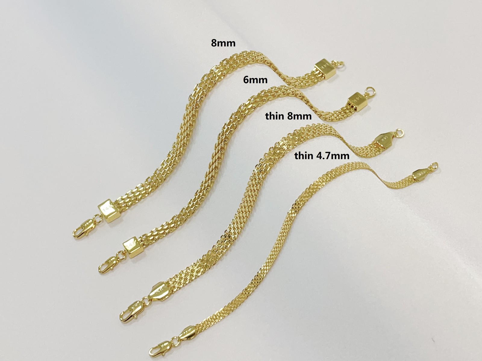 14k Yellow Gold 7″-8.5″ 8mm 6mm 4.7mm Bismark Link Chain Anklet Bracelet