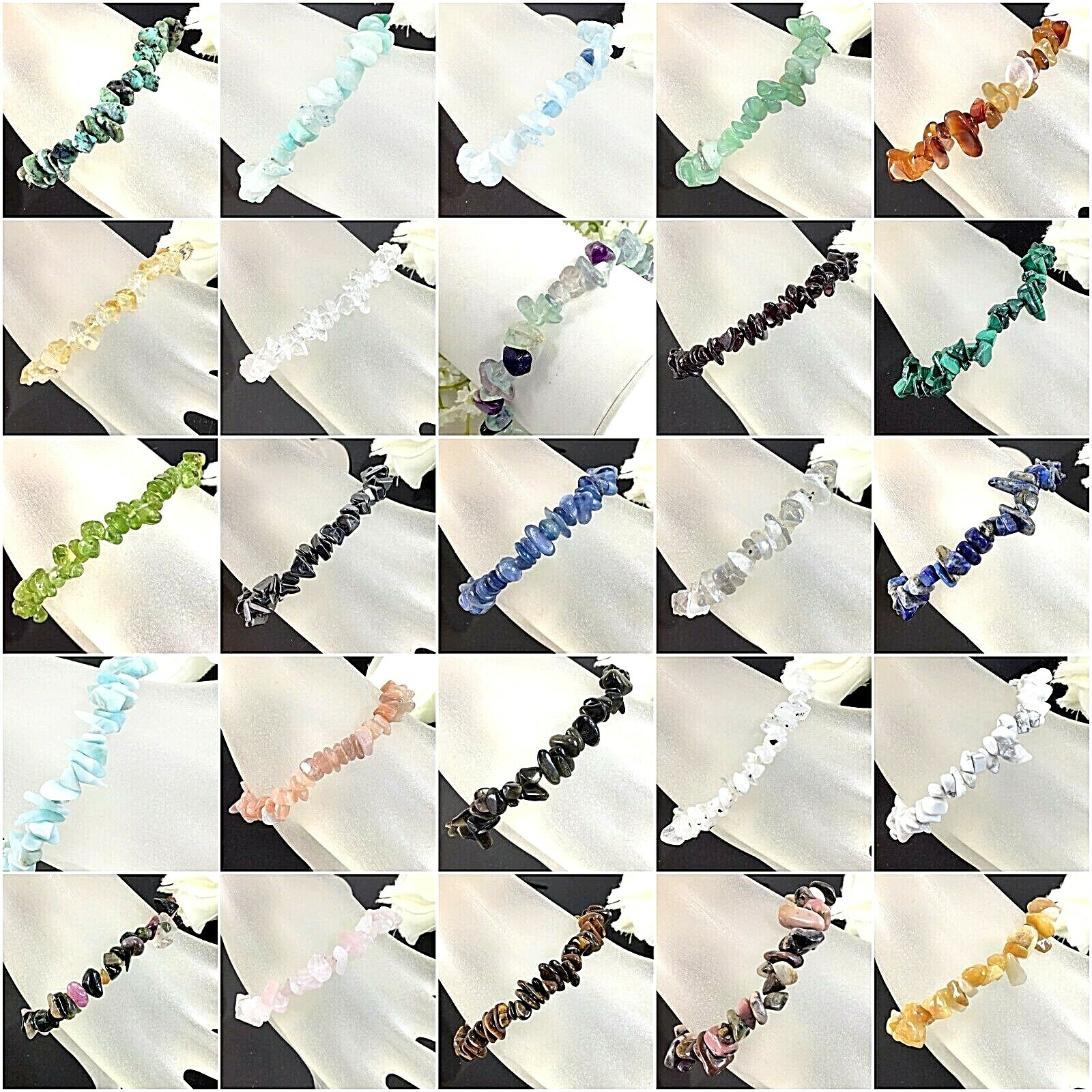 Gemstone Chips Bracelet 7.5″ Elastic Stretch Beaded gift Handmade Beautiful