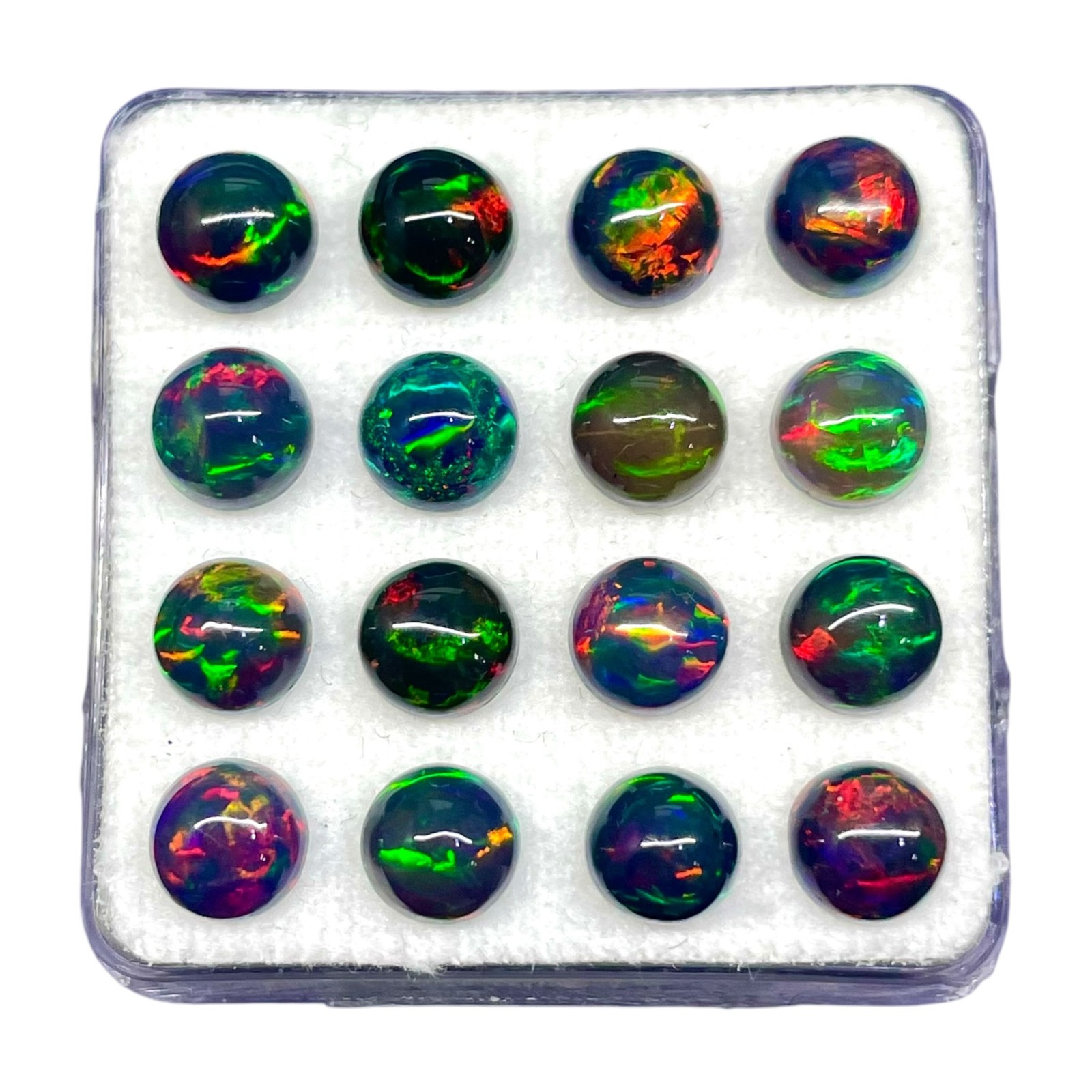 12 Pcs Natural Ethiopian Black Opal 6mm Round Flashy Loose Cabochon Gemstones