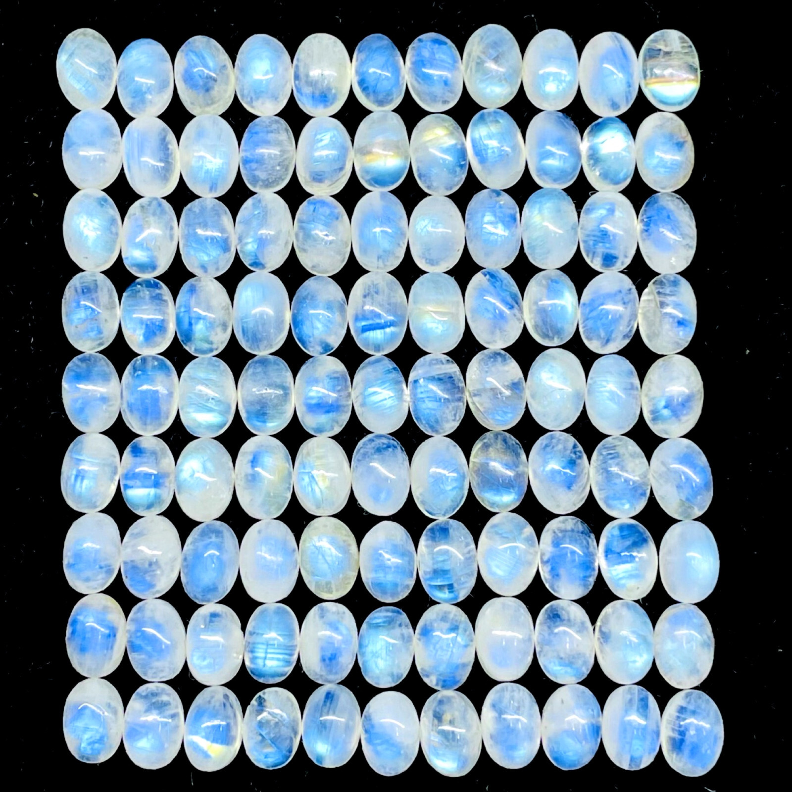 100 Pcs Natural Rainbow Moonstone 7x5mm Oval Loose Cabochon Gemstones Lot