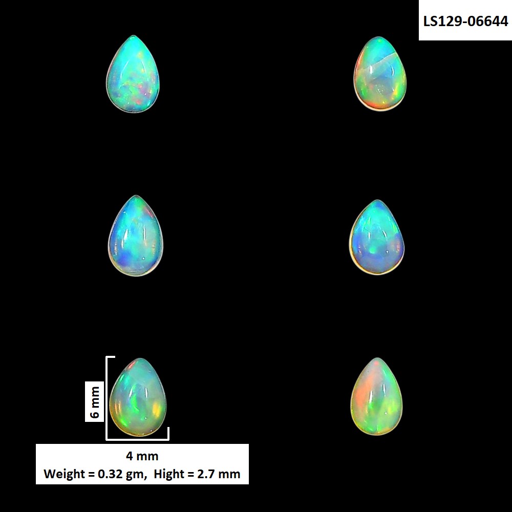 Natural Ethiopian Opal 6 Pc 4x6x2.7 mm Pear Shape Polished Gemstone LS129-06644