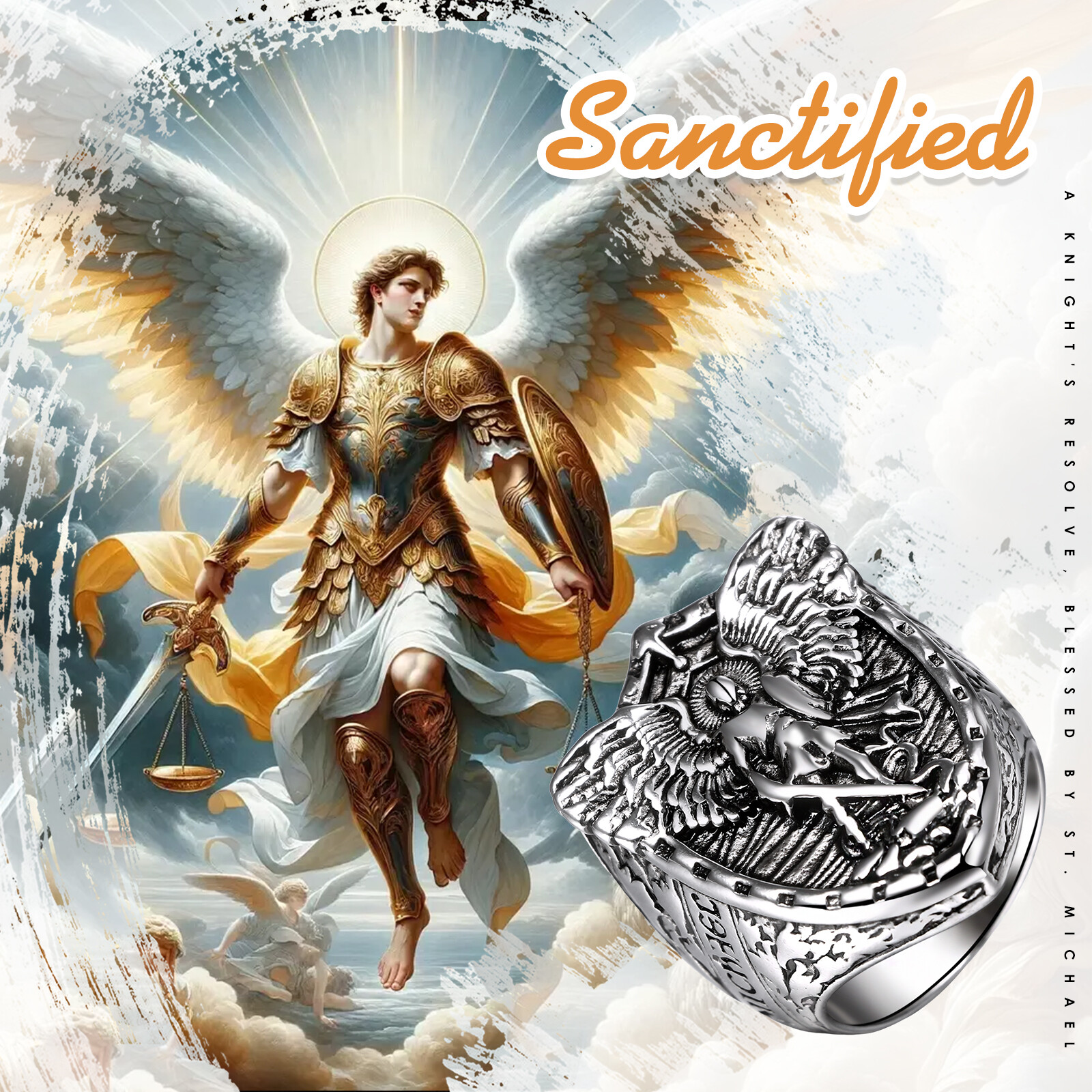 Archangel Saint Michael Ring Men’s Shield Knight Ring Stainless Steel Catholic