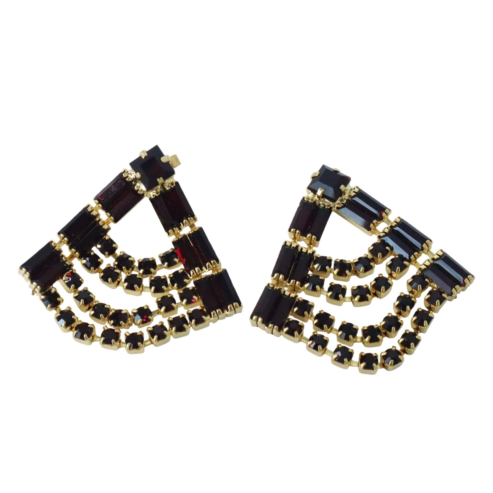 Vintage Czech Republic Garnet Glass Rhinestone Necklace Bracelet Earrings Set