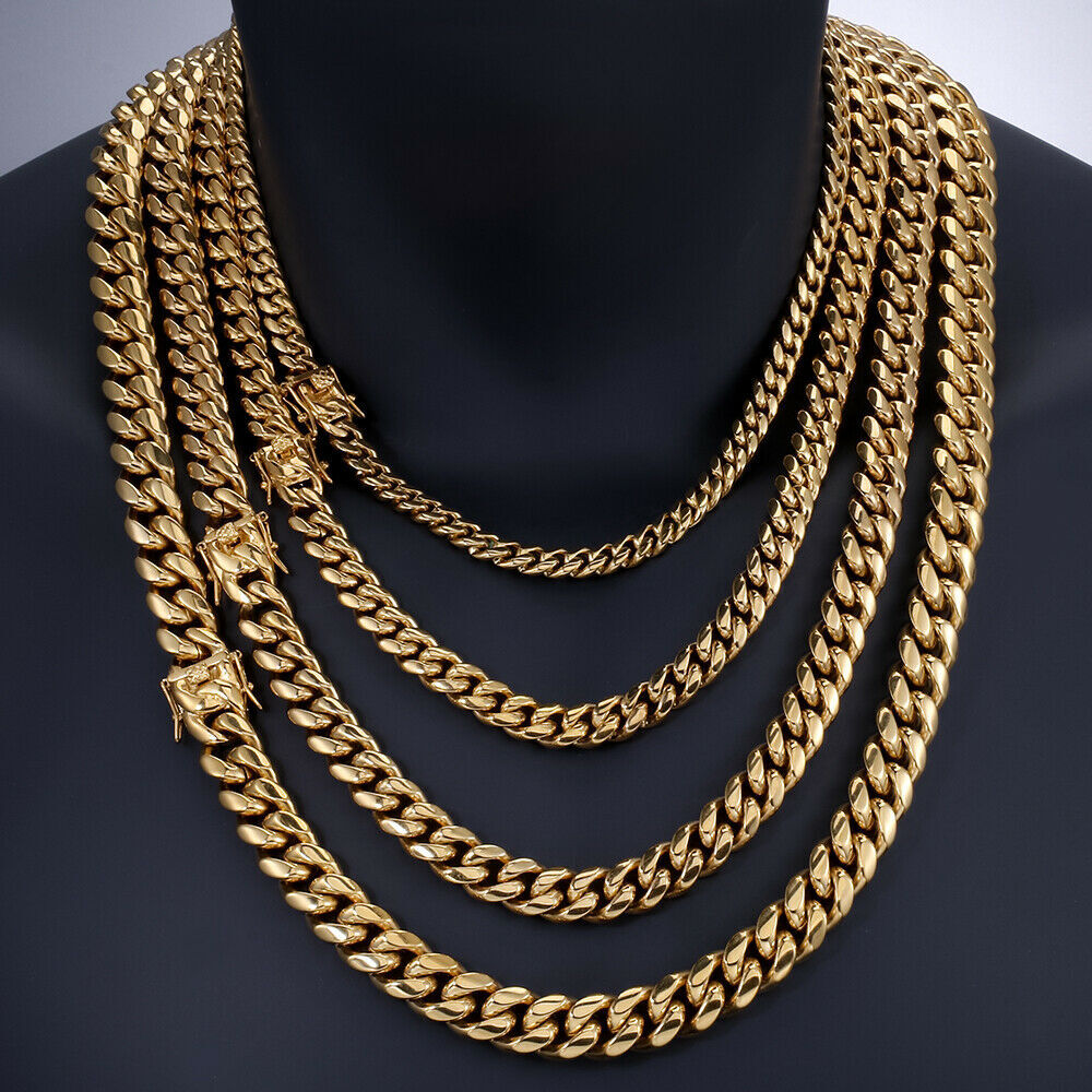 Men’s Miami Cuban Link Bracelet Chain 14K/18K Gold Plated Stainless Steel 4-14MM