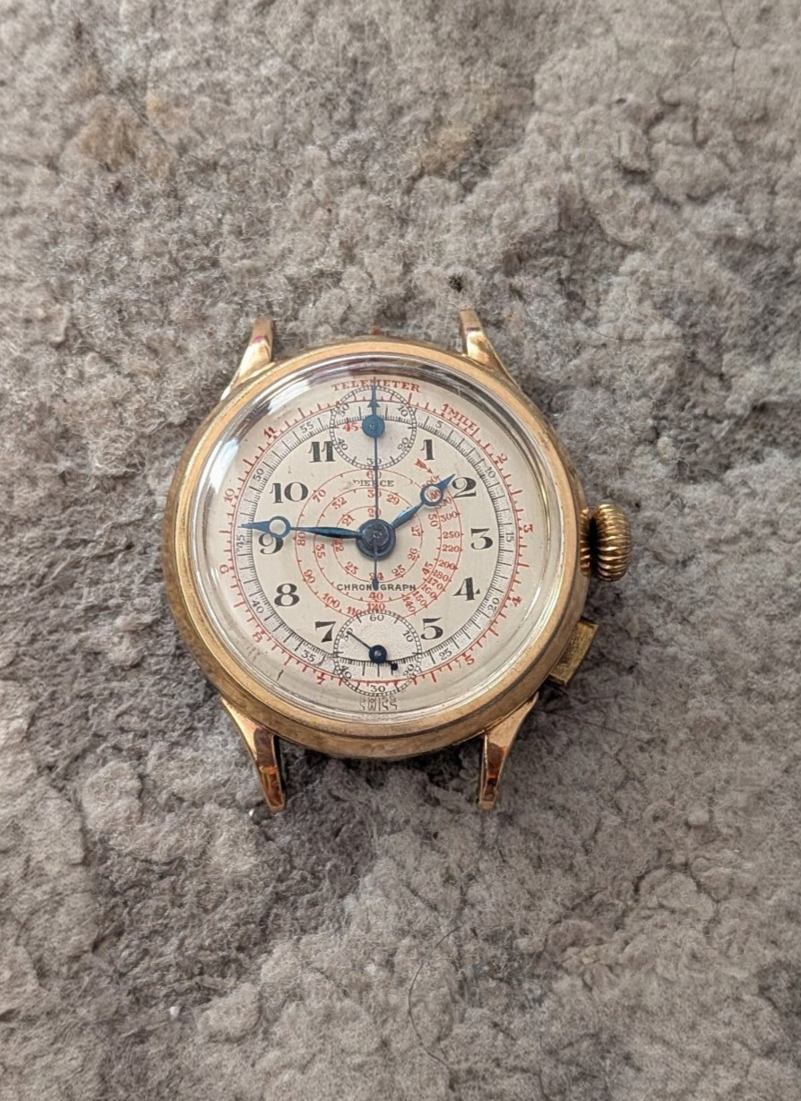 vintage swiss mechanical chronograph Pierce mono pusher single button telemeter