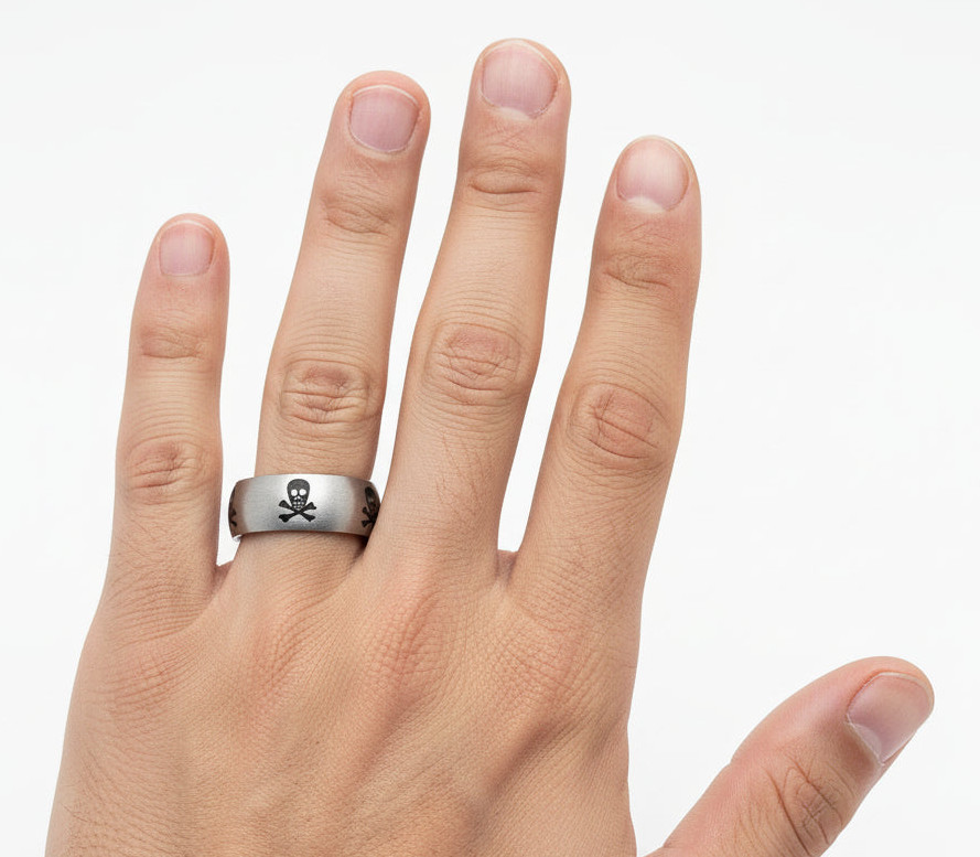 Stainless Steel Skull and Crossbones Wedding Band Ring 54