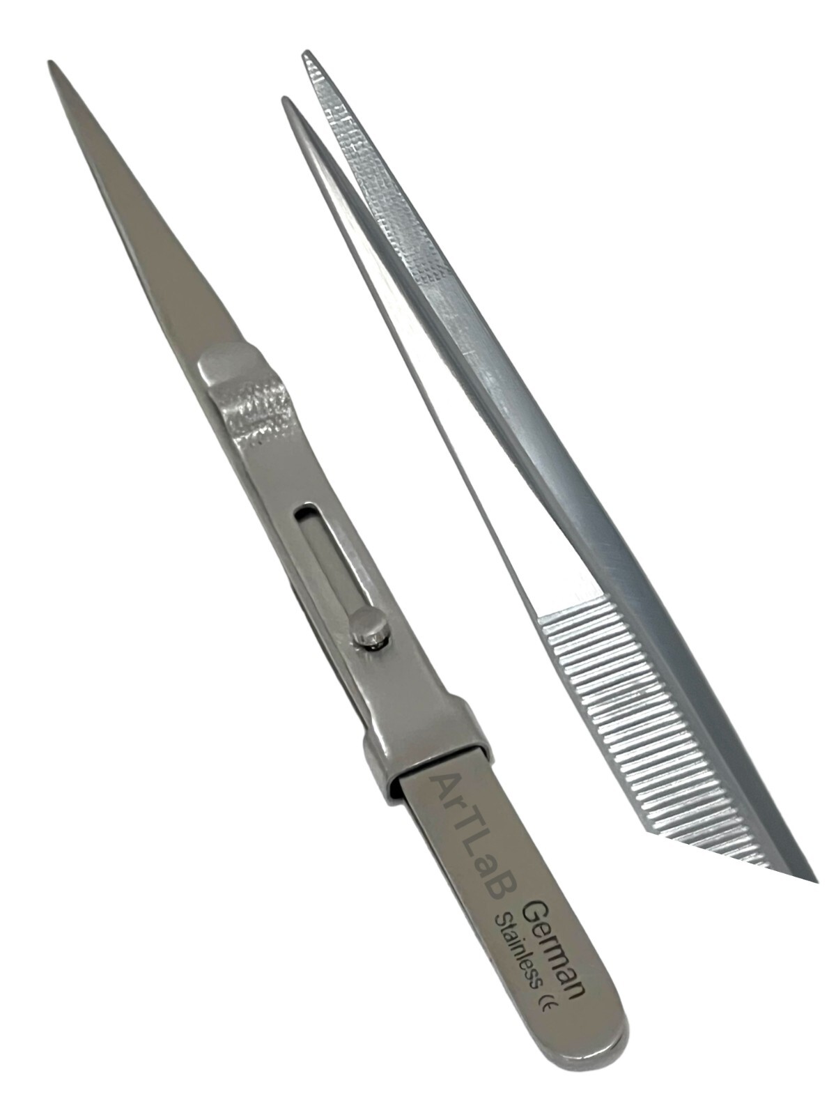 1German GEM & DIAMOND STONE TWEEZERS LOCKING JEWELRY TWEEZER SLIDE LOCK FINE TIP