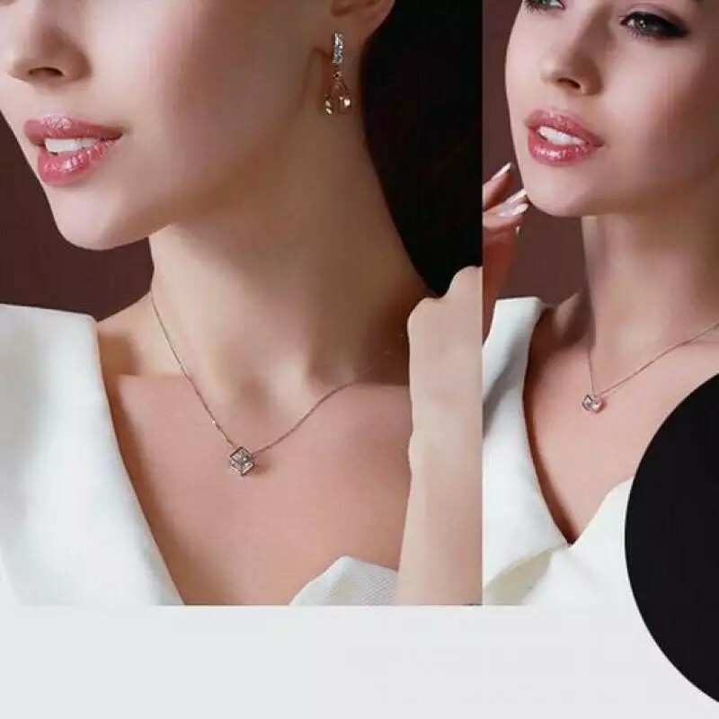 New Fashionable Love Cube Three-dimensional Necklace Shiny Charm Rhinestones