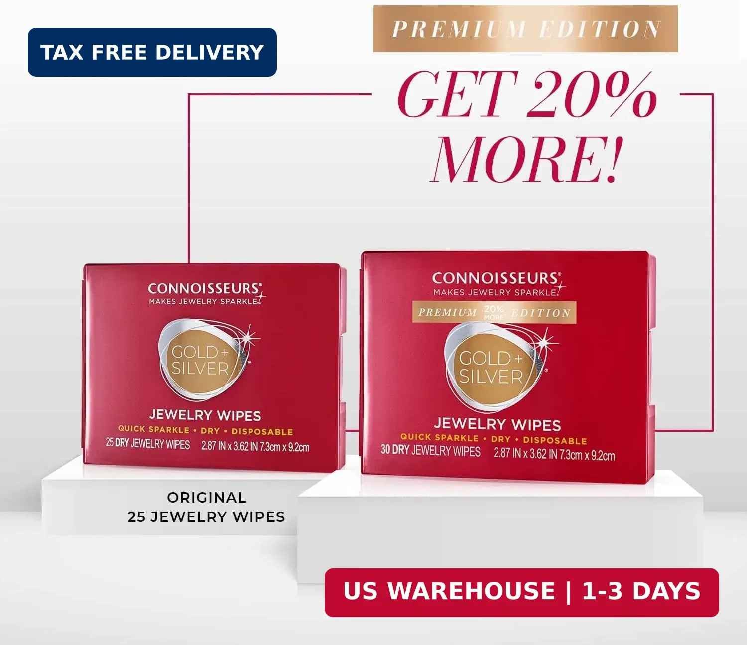 CONNOISSEURS Premium Edition Compact Jewelry Wipes No Rinse Gold and Silver Jewe