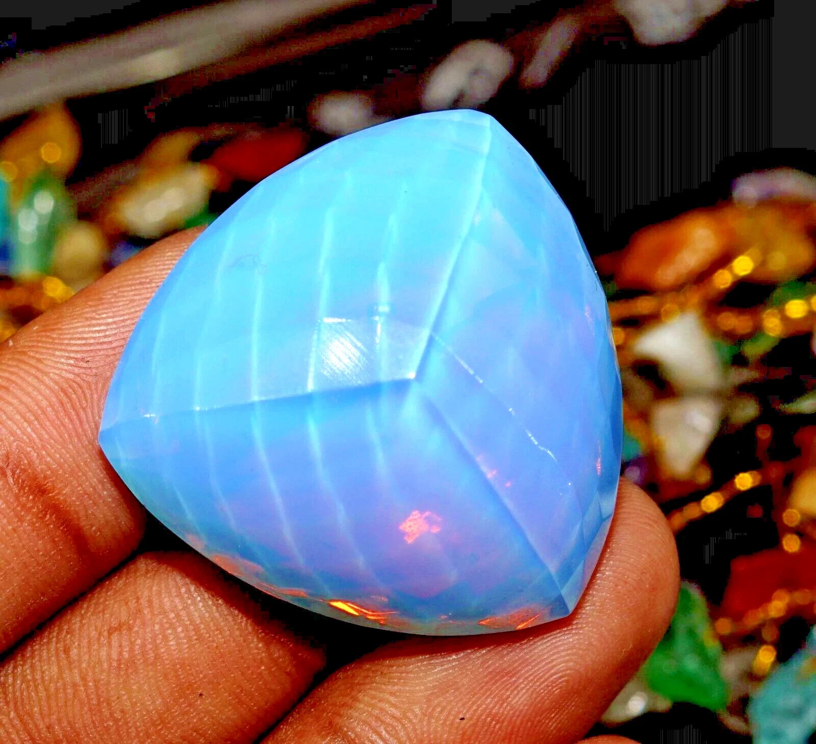 AAA 65.30 Ct Natural Blue Australia Opal Trillion Certified Welo Loose Gemstone