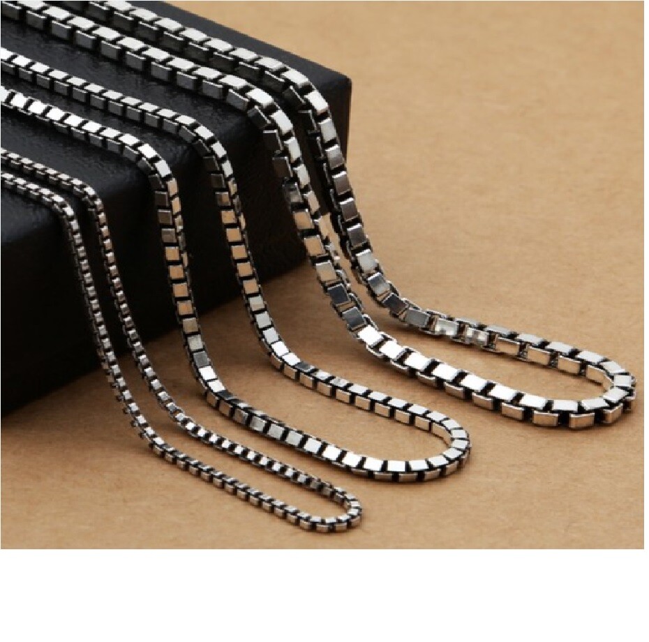 Solid 925 Sterling Silver 16/18/20/22/24/26/28/30/32″ Italian Box Chain Necklace
