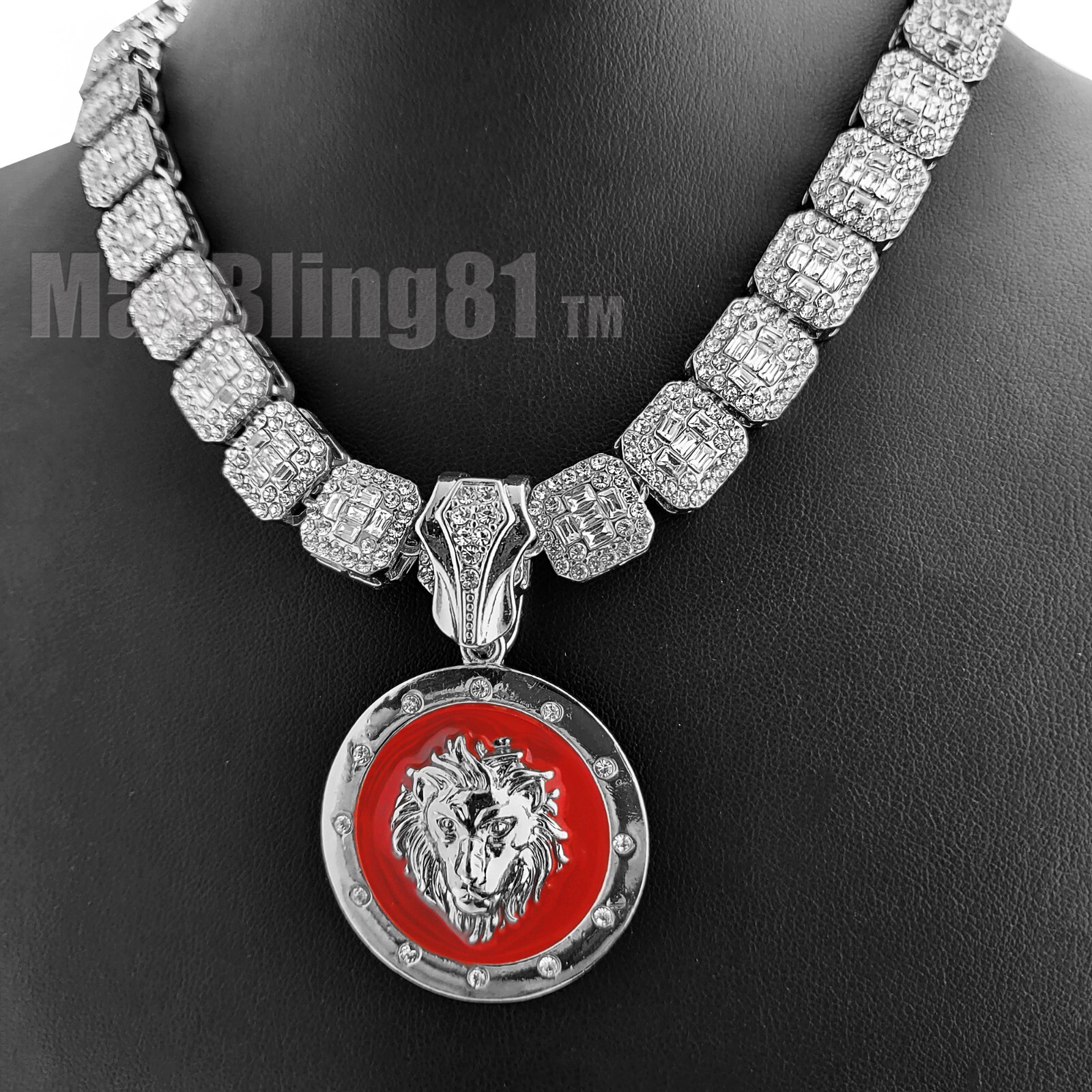 Silver Plated Alloy Lion Pendant 16″ 18″ 20″ Iced Cubic Zirconia Chain Necklace