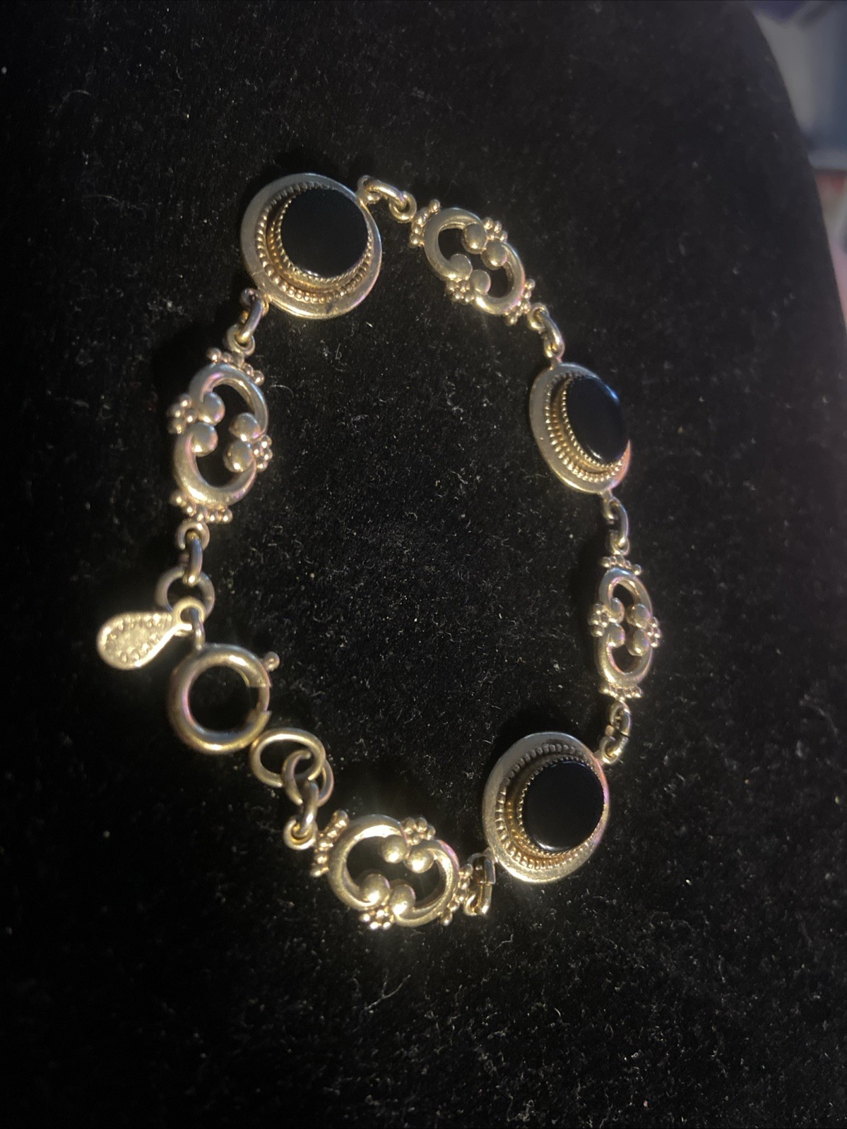 Vintage Amco 1/20 14k Gold fill Black Onyx Link Bracelet 7″ Stunning