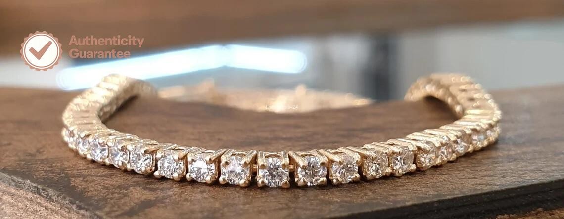 3.5Ct Certified Natural GHI/VS-SI Diamond Tennis Bracelet 14k Gold Birthday Gift