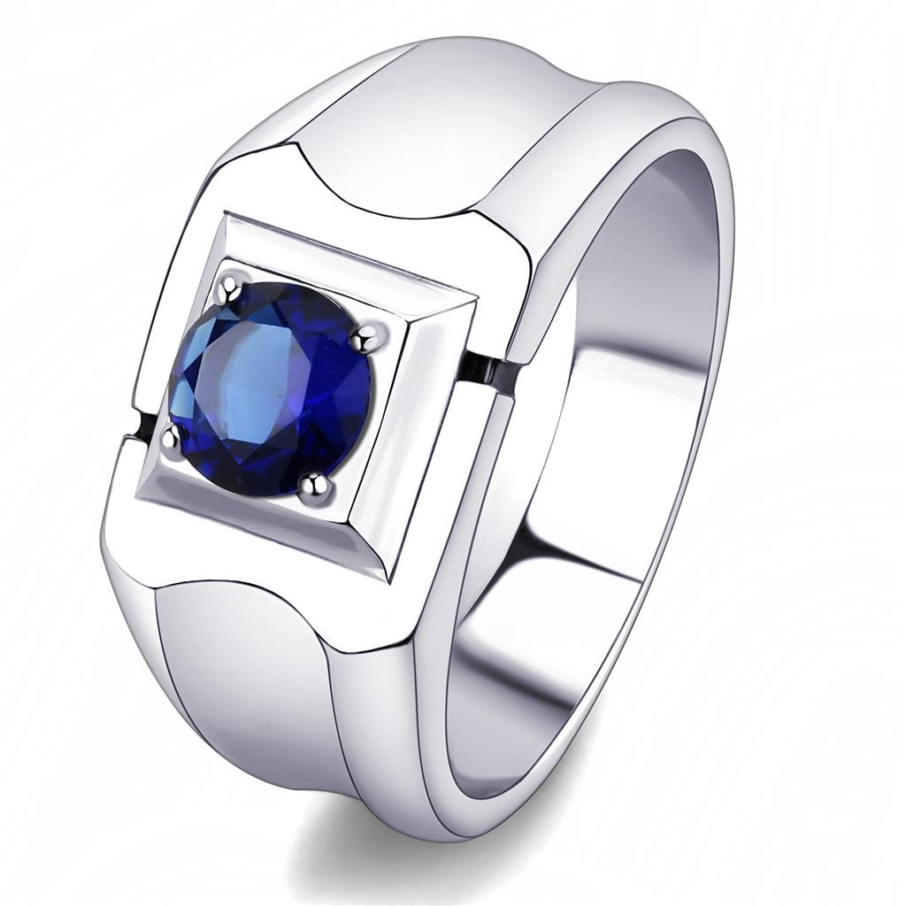Men’s Ring, Blue Glass, Stainless Steel, Bold Design, Statement Ring, Elegant