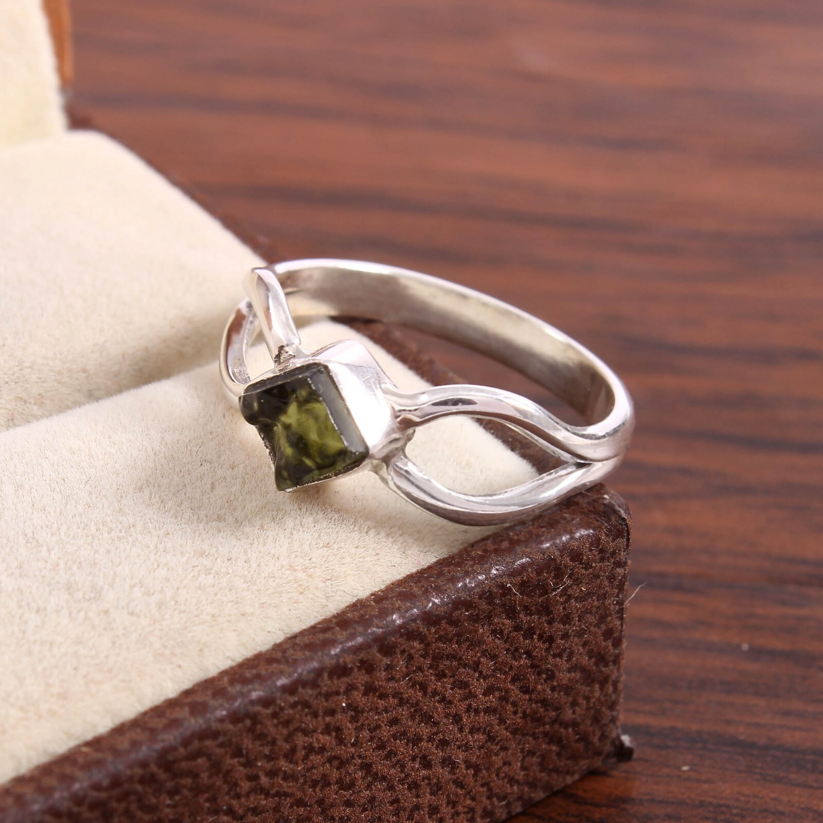 Natural Moldavite Rough Ring Czech Republic Moldavite Ring 925 Sterling Silver
