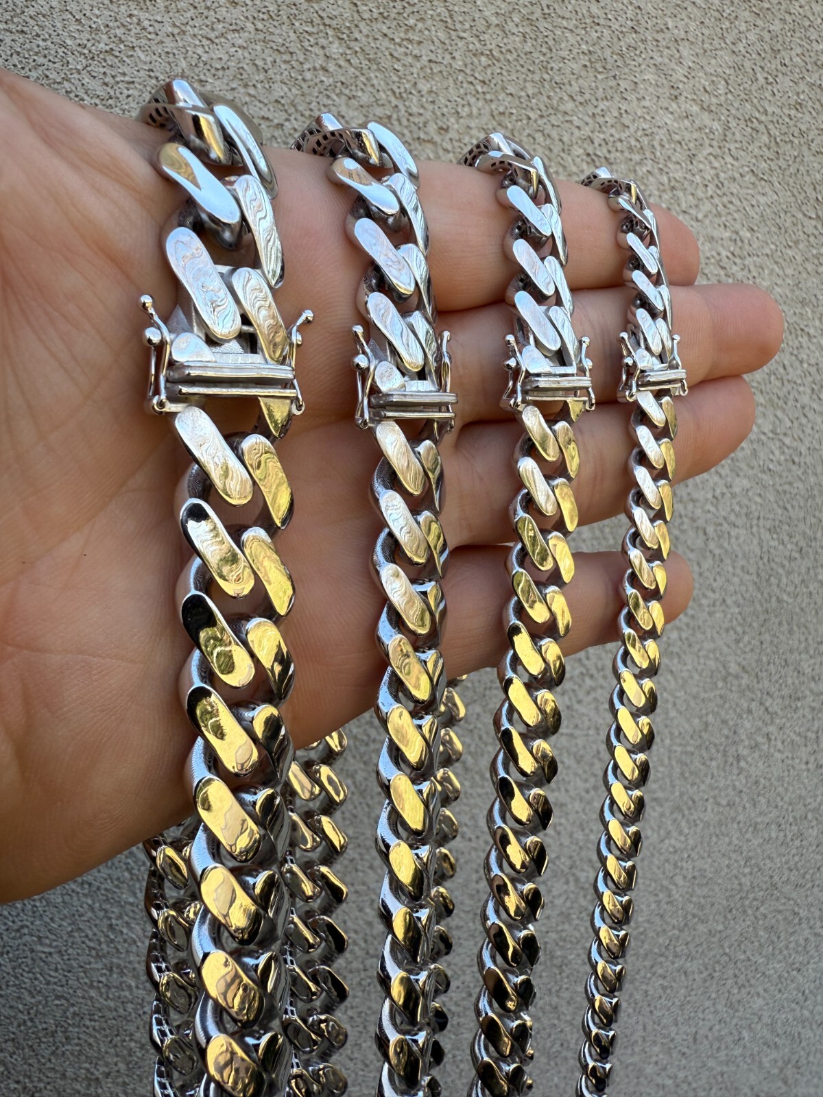 Monaco Cuban Link Chain Necklace Hollow Real 925 Sterling Silver 9-15mm Rhodium