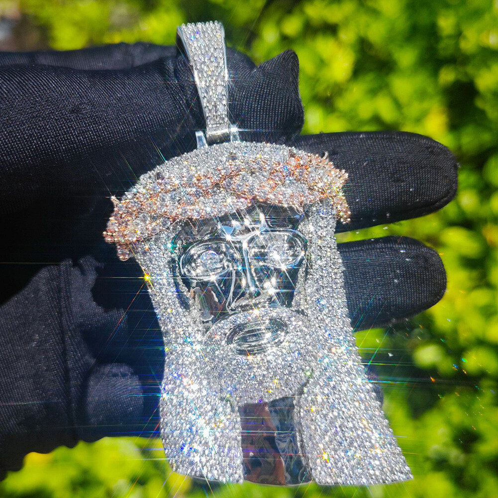 Hip Hop Jesus Face Pendant Necklace Full Zircon 18K Gold Plated Religion Jewelry