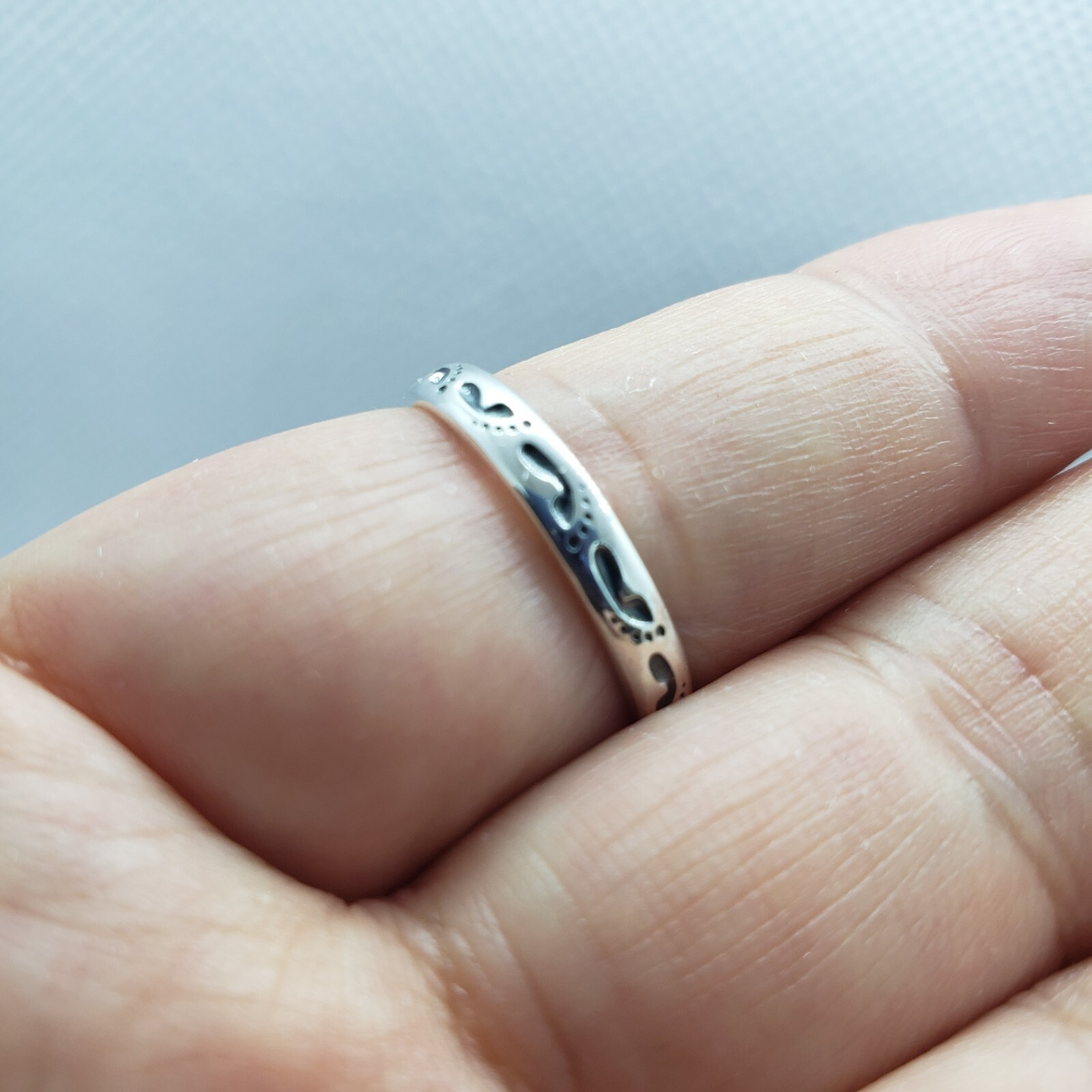 3mm Sterling Silver Footprints in The Sand Stackable Ring 1/8 inch Sizes 6 to 10