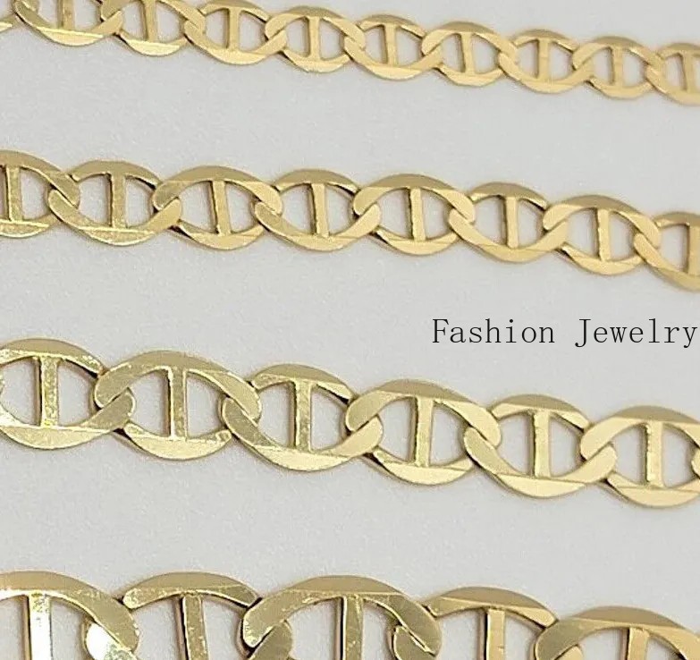 10K Solid Yellow Gold Link Chain Bracelet Necklace 3.2mm~6mm Size 7″~26″