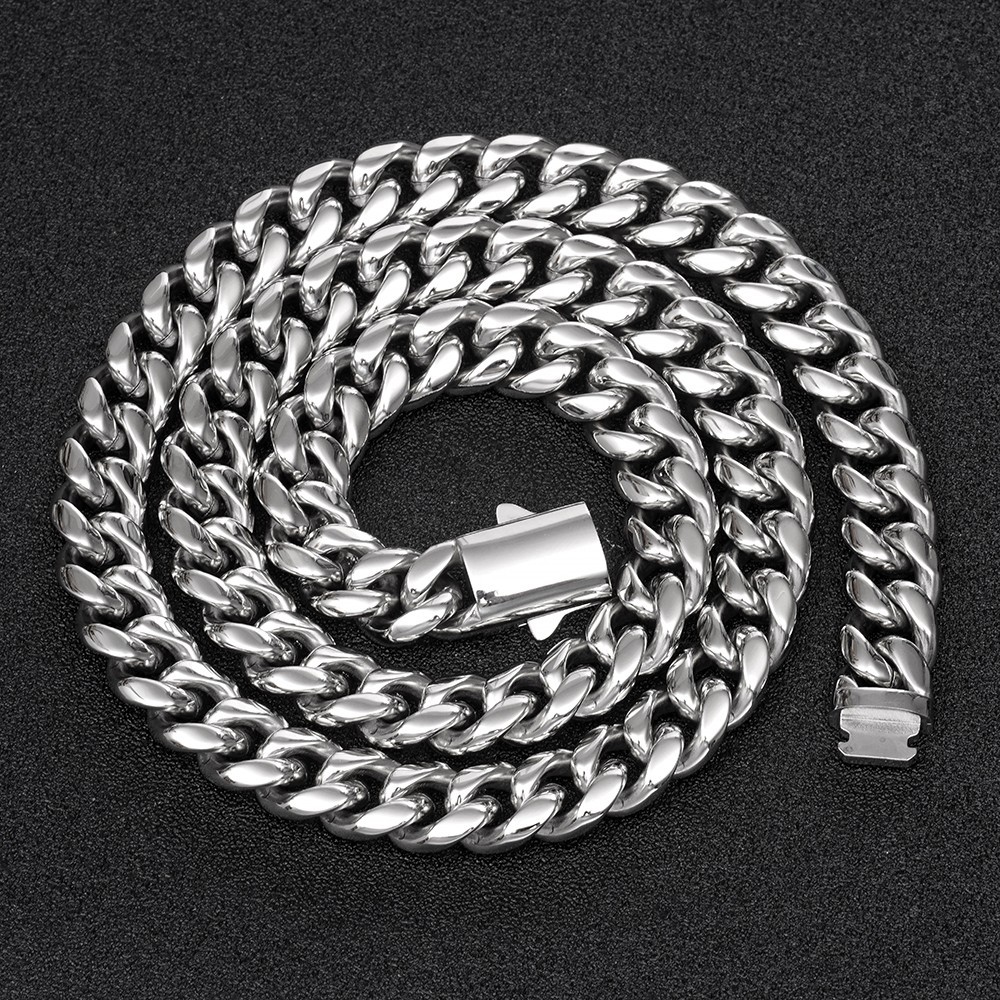 Men’s 6/8/10/12/14mm Silver Stainless Steel Cuban Link Chain Necklace 16″-40″