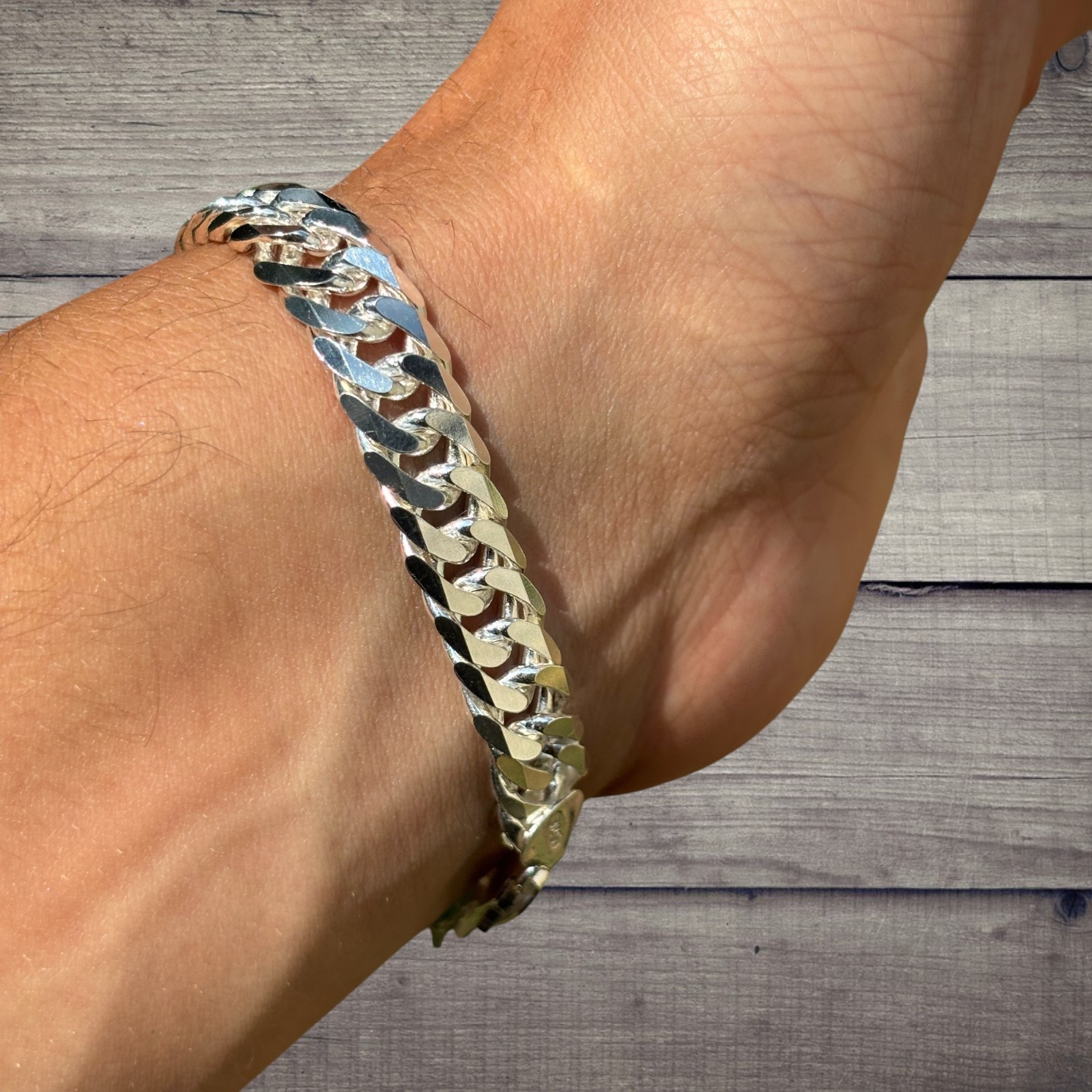10mm Double Curb Link Bracelet – Real Solid 925 Sterling Silver MADE IN ITALY
