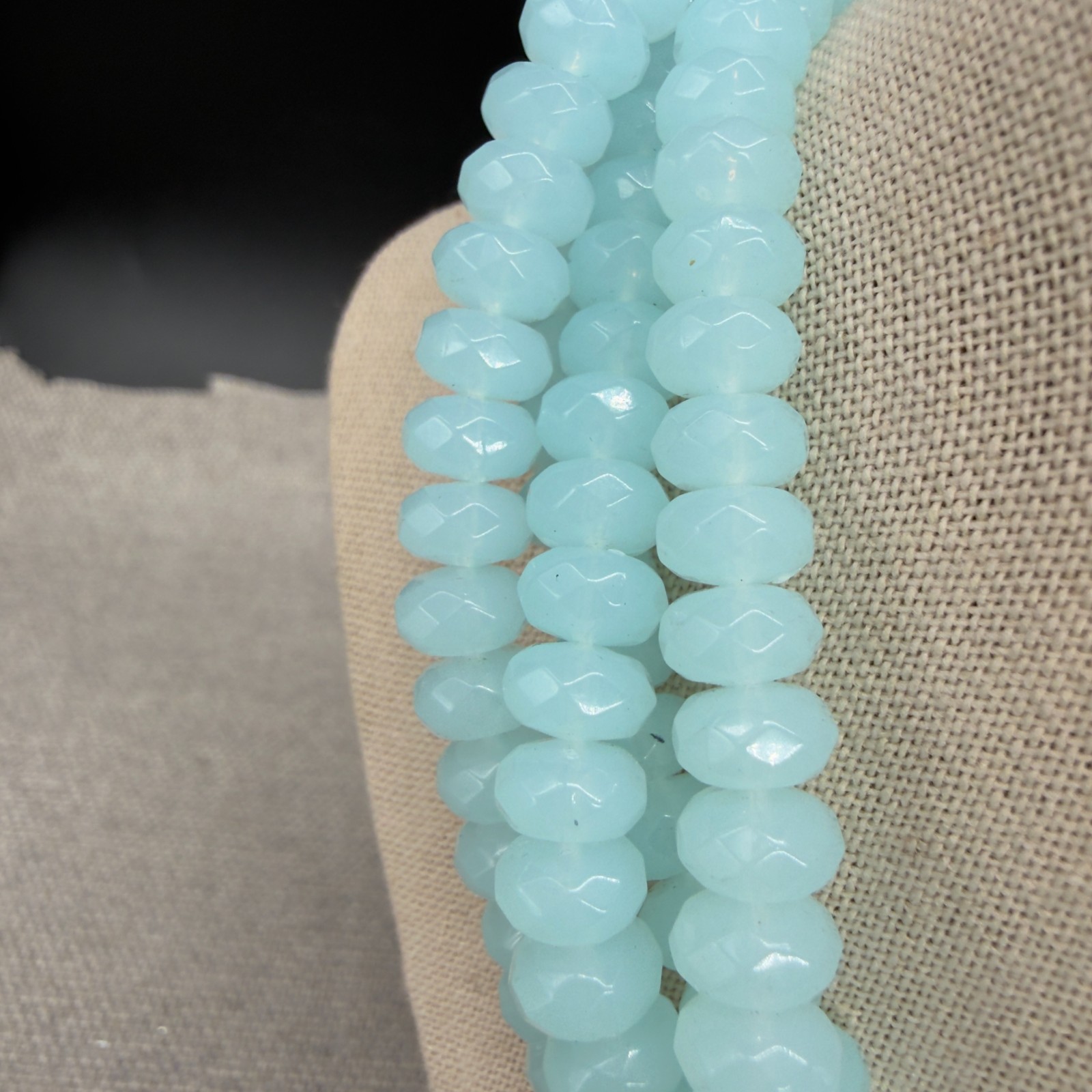 Acrylic Necklace Multi Strand Frosted Clear Blue Beads Looped 17 Inches