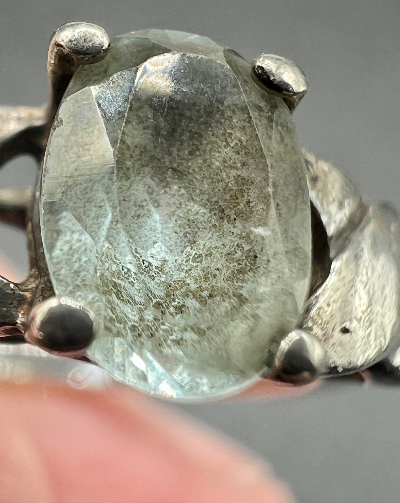 VTG 925 Sterling Natural Green Sapphire Ring Heavily Included Corundum Sz 6.5