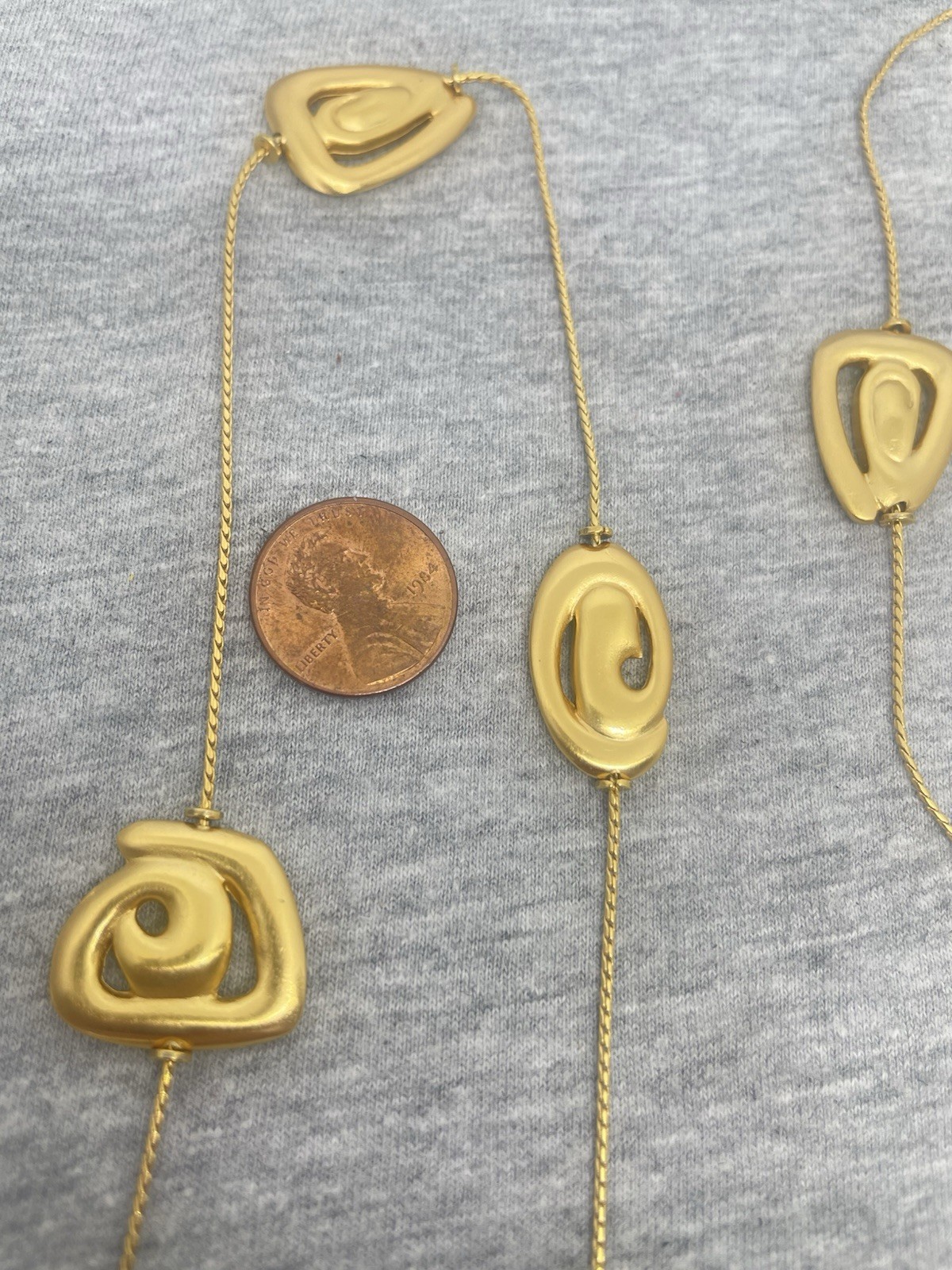 Vintage Signed Anne Klein Satin Brushed GoldTone Swirls Station 36.5” Necklace