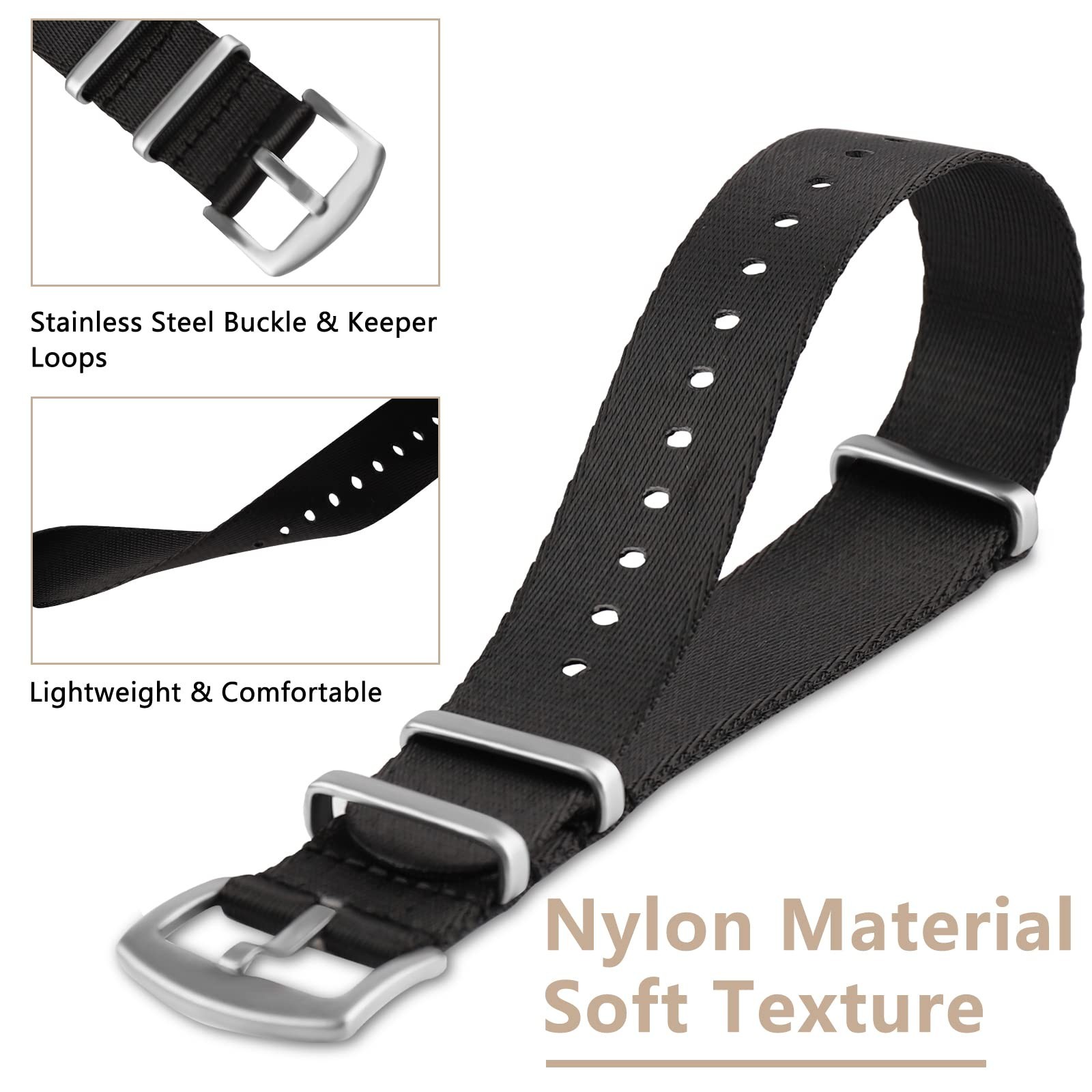 Watch Band for Lug Width 20mm/22mm Premium Ballistic Nylon, Comfortable and B…