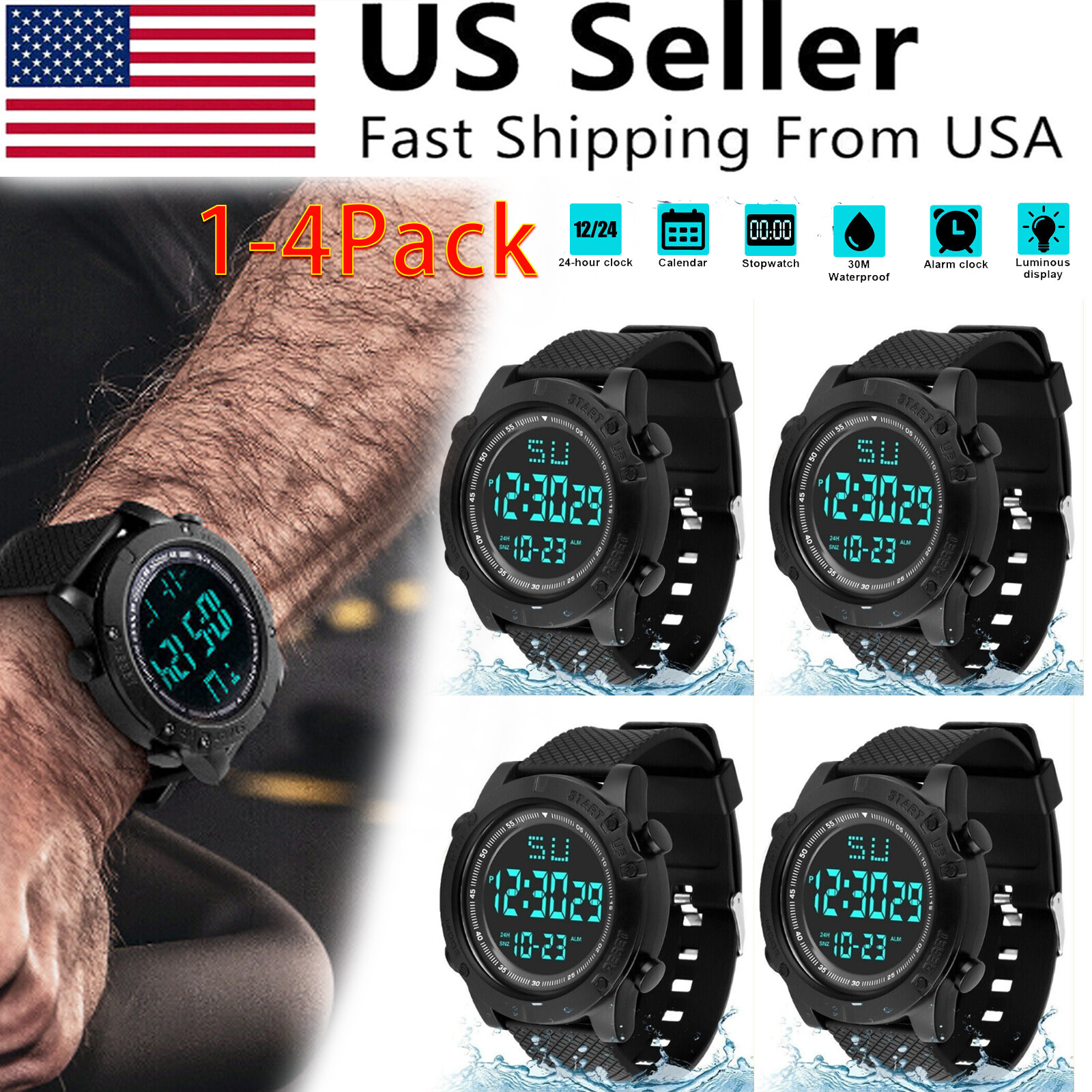 1-4X Waterproof Digital Sports Watch Military Tactical LED Backlight Wristwatch