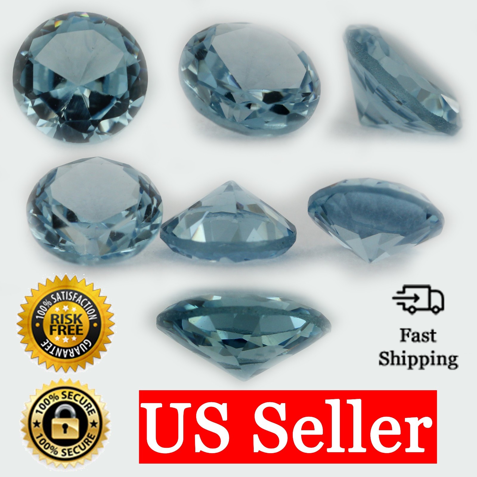 Loose Round Cut Aquamarine CZ Stone Single Light Blue Cubic Zirconia Birthstone