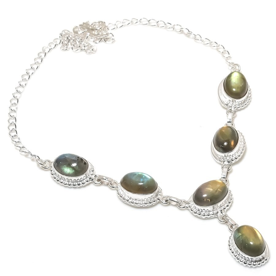 Labradorite Gemstone Handmade 925 Sterling Silver Jewelry Necklace Size 18″