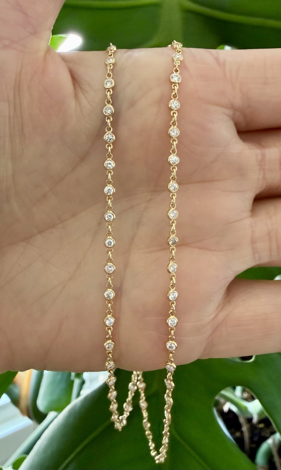 18K Yellow Gold Diamond by the Yard Necklace, 2.05 ct, Natural Diamonds, 18″