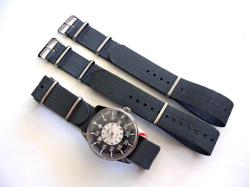 NATO® watchband strap 18mm Black nylon G10 2pk RAF Bond pilot IW SUISSE 20 22 24