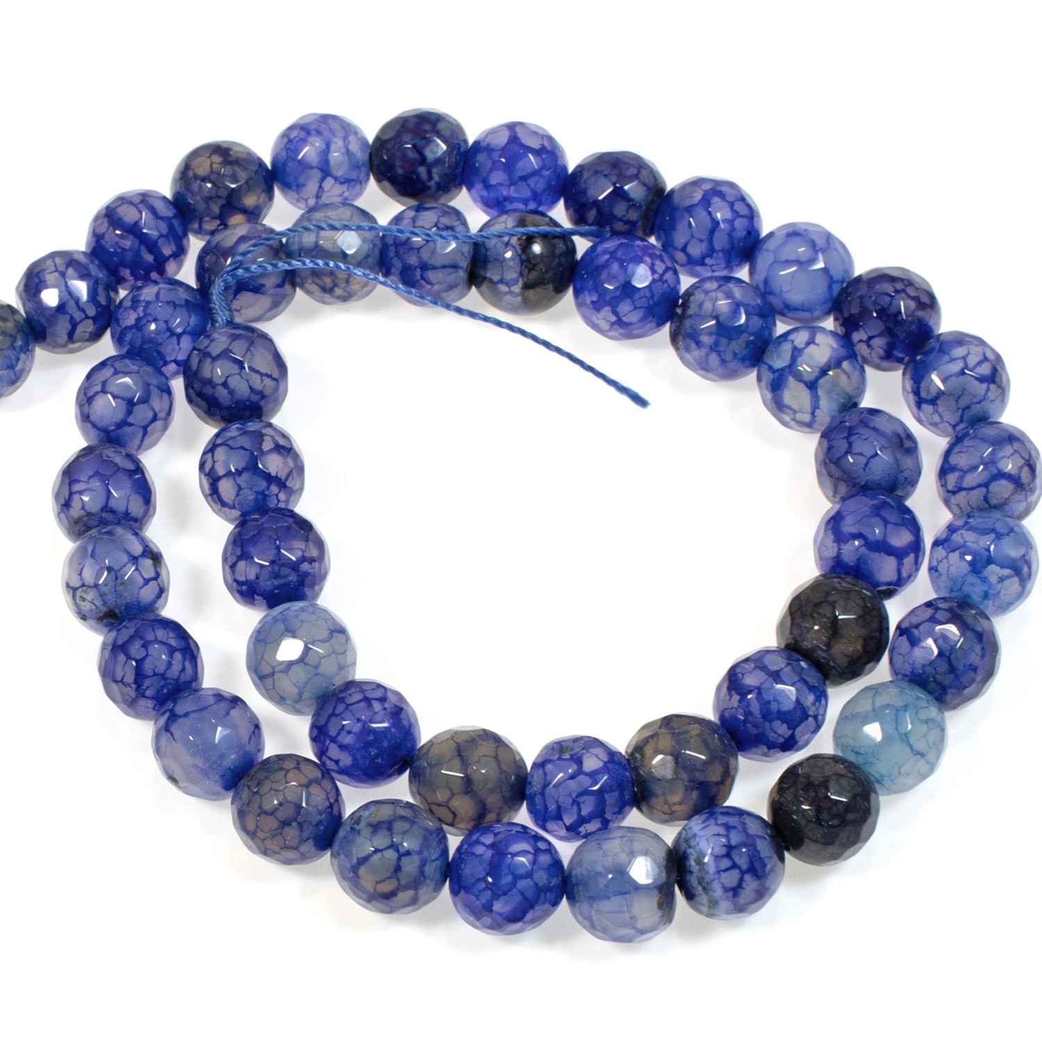8mm Faceted Blue Dragon Vein Agate Beads, Unique Jewelry Crafting Essentials