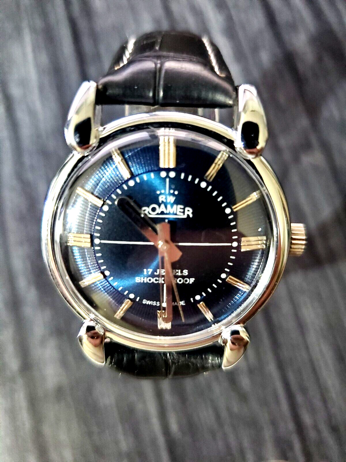 Rare Roamer Brevete Swiss Mens Mechanical Watch Blue Burst Serviced Runs Perfect
