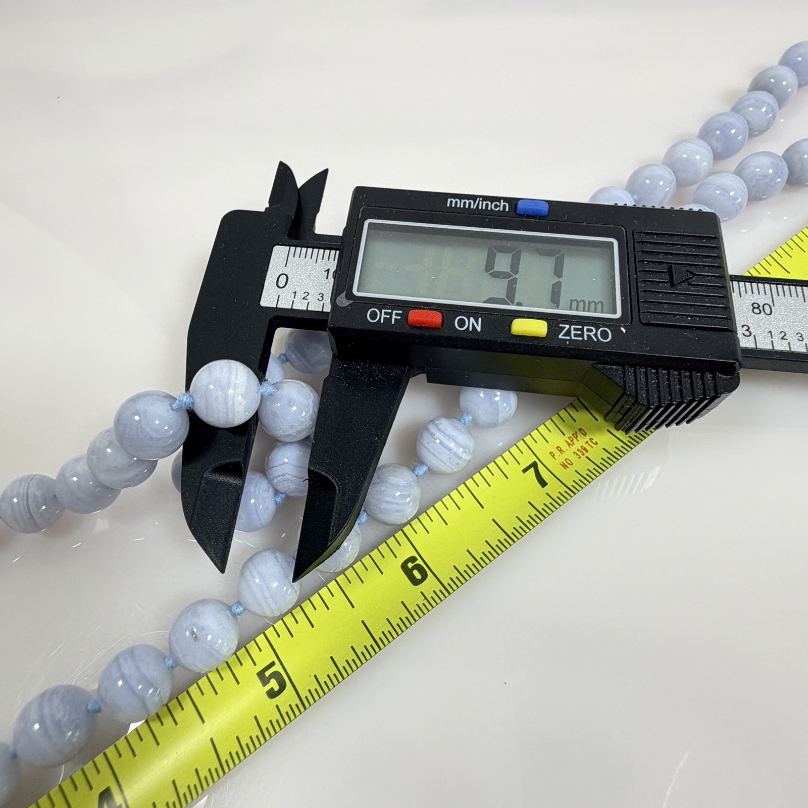 Vintage Blue Lace Agate Beaded Necklace 31″ Endless Strand Hand Knotted 9.7 mm